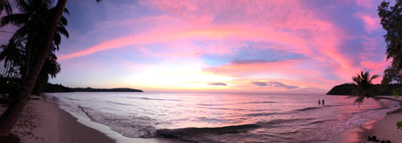 Spectacular light in the evening sky after sunset at Klong Chaow beach on Ko Kut in Thailand.の写真素材