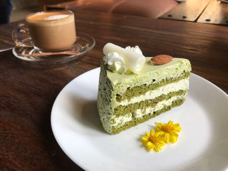 Delicious matcha cake or green tea cake in Thailand.の写真素材