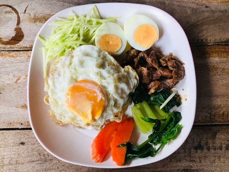 Dish of yummy Shrimp Paste Fried Rice in Thailand.の写真素材