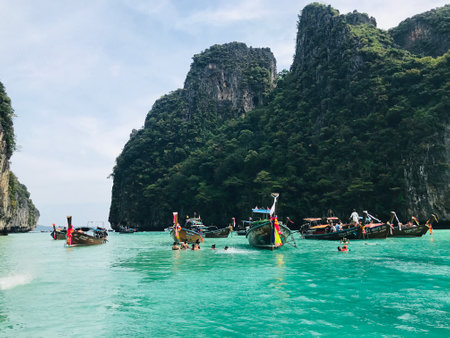 Krabi, Thailand - December 14, 2022:  Beautiful morning view of Maya Bay on Phi Phi Le Island, Krabi province of Thailand.のeditorial素材