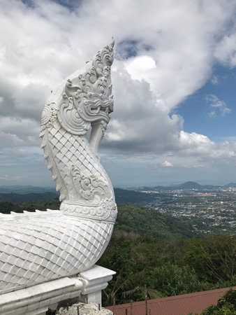 Phuket, Thailand - December 12, 2022: The Naga Staircase architecture on the way to worship Phra Phutta Ming Mongkol Eknakiri or Phuket Big Buddha.のeditorial素材