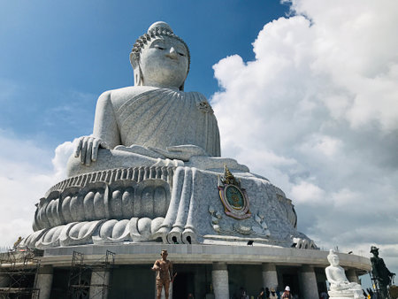 Phuket, Thailand - December 12, 2022: Phuket Big Buddha is 45 metres tall and 25.45 metres wide, made of concrete and covered with Burmese white marble.のeditorial素材