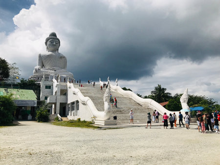 Phuket, Thailand - December 12, 2022: Phuket Big Buddha is 45 metres tall and 25.45 metres wide, made of concrete and covered with Burmese white marble.のeditorial素材