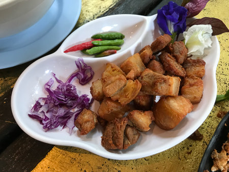 Roasted salted pork in Phuket, Thailand.の写真素材