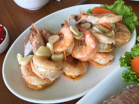 Steamed Prawns with salt in Phuket, Thailand.の写真素材