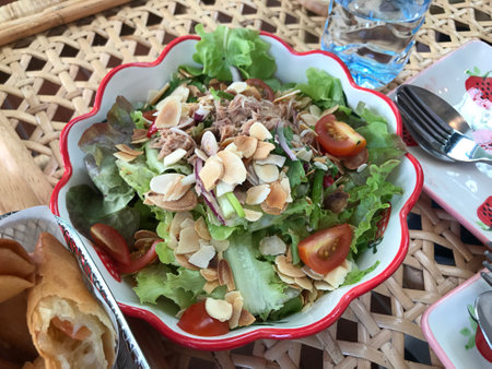 Tuna spicy salad with Thai herbs.の写真素材