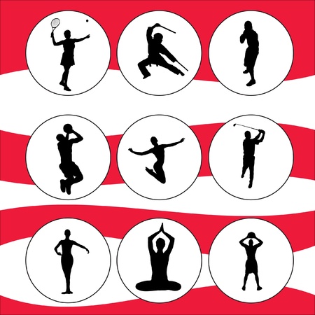Set of Fitness Silhouette, collections profile, set sport, kit sport, sport  iconsのイラスト素材
