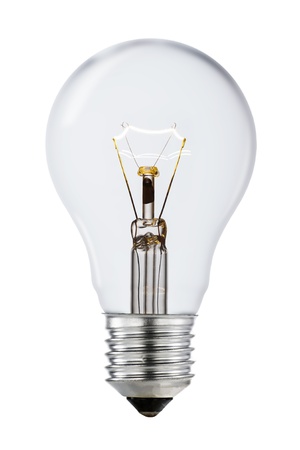 Clear Shining Lightbulb with Clipping Path Isolated On Whiteの写真素材