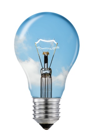 Blue Sky Thinking Lightbulb with Clipping Pathの写真素材