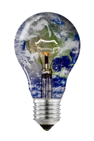 Planet Earth Lightbulb with Clipping Path  earth imagery by NASA の写真素材