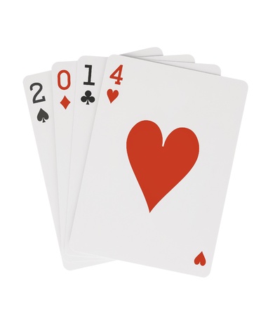 Year 2014 Playing Cards with Hearts on Top Clipping Pathの写真素材