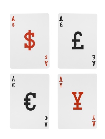 Foreign Exchange Playing Cards Aces  Dollar Euro Pound Yen Symbolsの写真素材