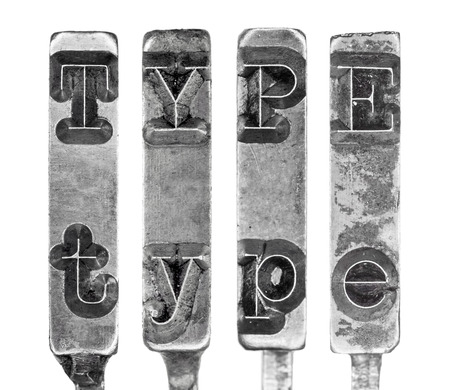Word TYPE in Old Typewriter Typebar Letters Isolated on Whiteの写真素材