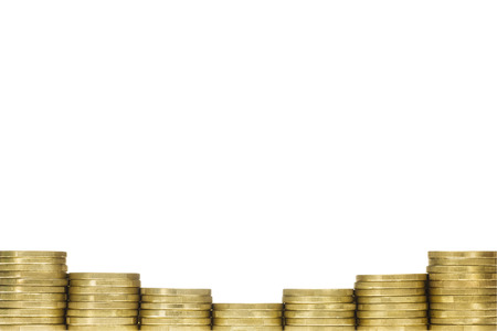 Row of Gold Coins Forming Bottom Frame Borderの写真素材