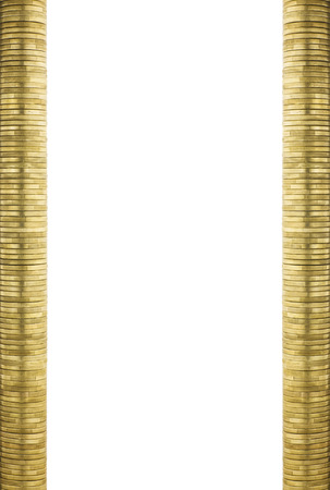 Neat Gold Coin Stacks Forming Page Frame Side Bordersの写真素材