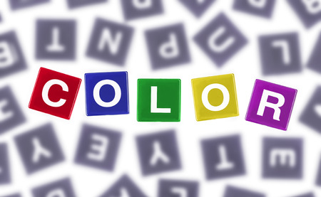 Color Concept Colored Word Against Blurred Grey Letters US Englishの写真素材