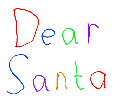 Dear Santa Christmas Letter Childs Handwriting Isolated on White Backgroundの写真素材