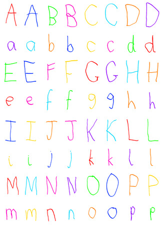 Childs Handwriting Alphabet Letters A to Pの写真素材