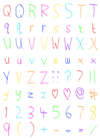 Childs Handwriting Alphabet Letters Q to Z Numbers and Symbolsの写真素材