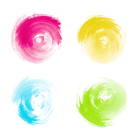 Red Yellow Blue Green Paint Swirls Isolated on Whiteの写真素材