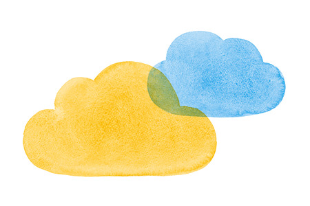 Watercolor Painted Social Networking Clouds Blue Yellow Orange