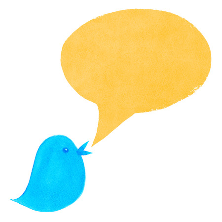 Blue Bird with Yellow Speech Bubbleの写真素材