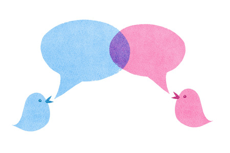 Blue and Pink Birds with Speech Bubblesの写真素材