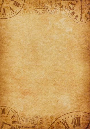 Vintage Grunge Parchment Background with Clock Faces Portraitの写真素材