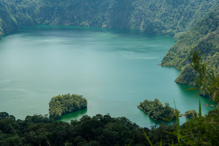 View to Lake Ngozi near Mbeya, South of Tanzania, East Africa. Aerial drone shot of Ngosi Craterの写真素材