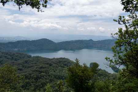 View to Lake Ngozi near Mbeya, South of Tanzania, East Africa. Aerial drone shot of Ngosi Craterの写真素材