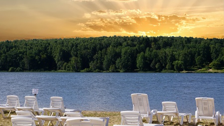 Sunset on a resort in Moscowの写真素材