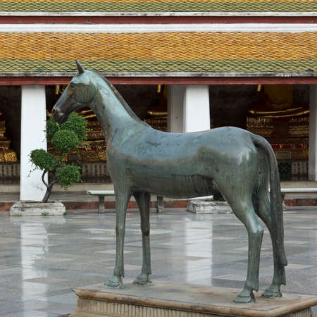 stone horse statue in buddhist templeの写真素材