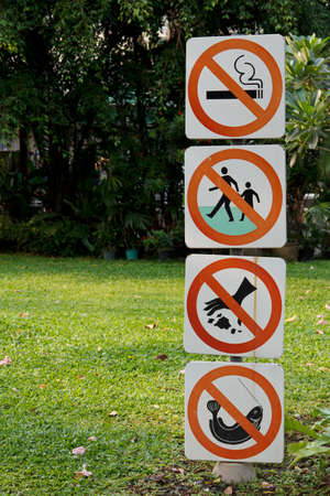 various forbidden signs in the parkの写真素材