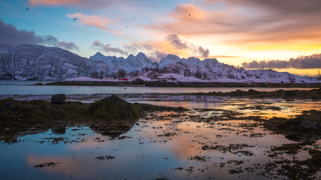 Sunrise at svolvaer on Lofoten Islands ,Norwayの写真素材