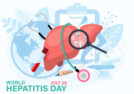 Concept of hepatitis A, B, C, D,. World hepatitis day poster's campaign in flat style and vector design.のイラスト素材