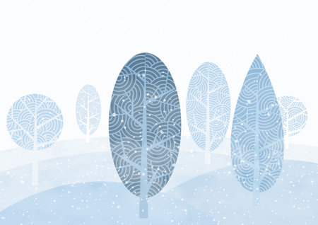 Landscape winter and snow falling with abstract trees on foggy and light blue background.のイラスト素材