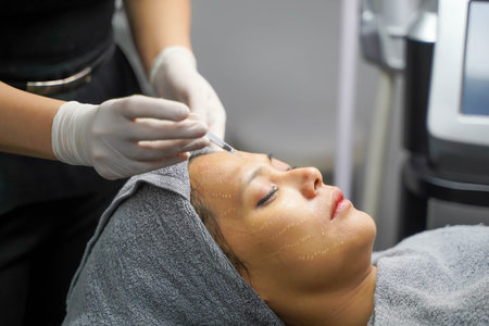 Closeup Asian beauties receive facial serums from cosmetologists in beauty clinics. Beauty skin...
