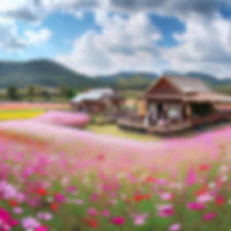 Blurred Flowers Field on mountain  Backgroundの素材