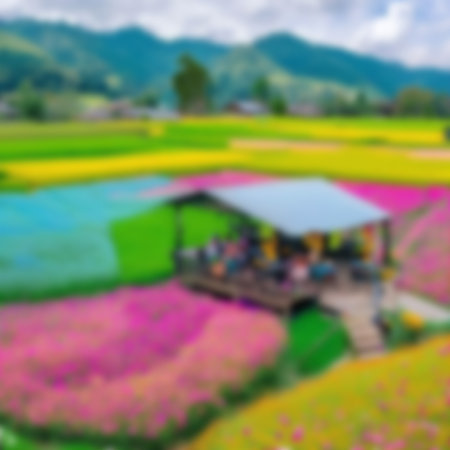 Blurred Flowers Field on mountain  Backgroundの素材