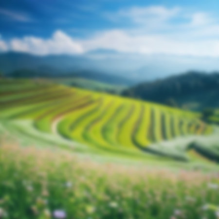 Blurred Flowers Field on mountain  Backgroundの素材