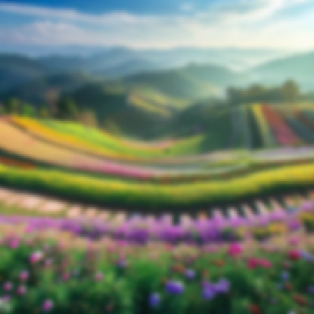 Blurred Flowers Field on mountain  Backgroundの素材