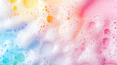 A vibrant and colorful abstract background featuring bubbles and foam. The soft patterns create a dreamy atmosphere, perfect for projects related to cleanliness and freshness.の素材