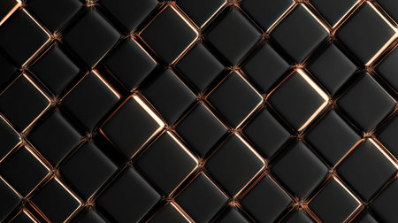 This elegant black and copper geometric pattern features a glossy finish, creating a stunning visual effect. Ideal for modern design projects and backgrounds.の素材