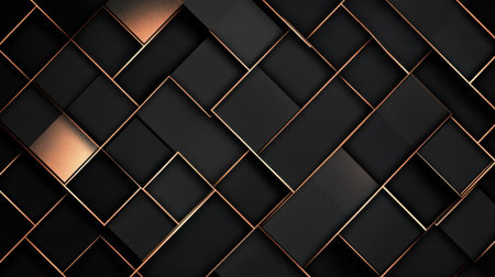 This elegant geometric pattern features a striking combination of black and rose gold elements, creating a modern and sophisticated backdrop. Ideal for various design projects.の素材