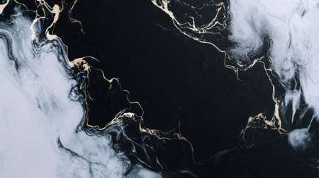 This stunning abstract marble design features a blend of black and white tones accented by rich gold elements, perfect for modern decor or artistic projects.の素材