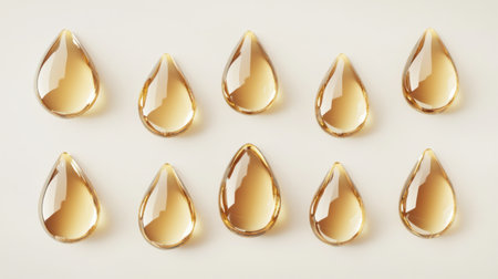A captivating arrangement of shiny yellow drops on a soft background, evoking minimalism and elegance. Perfect for design, decoration, and artistic projects.の素材