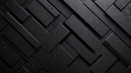 A visually striking abstract black background featuring geometric shapes and textures. This modern design is perfect for various creative projects needing a dark, elegant touch.の素材
