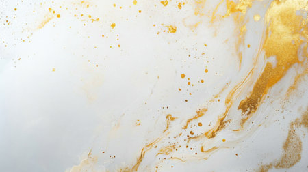 A captivating abstract background featuring golden swirls and splashes on a soft white canvas, ideal for artistic projects and creative designs.の素材