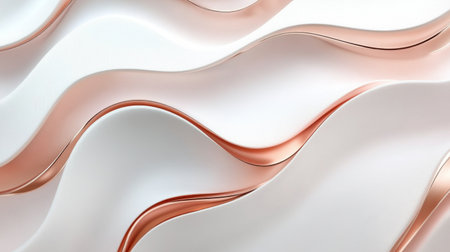 Abstract image portraying smooth waves in white and rose gold, embodying elegance and tranquility. Perfect for modern design and luxury themes.の素材