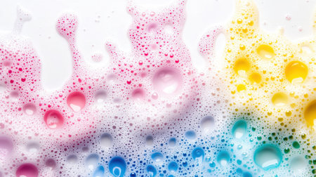 This vibrant abstract image features colorful soap bubbles in various shades, creating a playful and dynamic composition perfect for creative projects.の素材